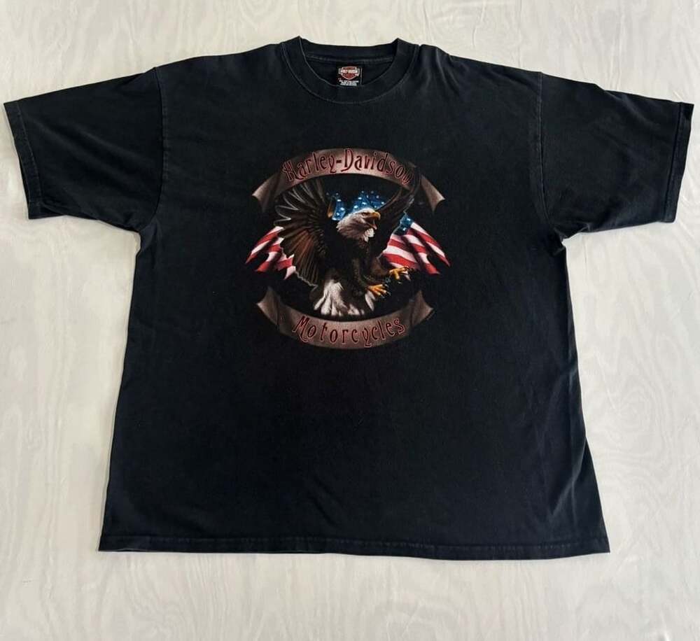Vintage 2000 Harley Davidson Maui Hawaii Eagle American Flag Black T-Shirt 2X